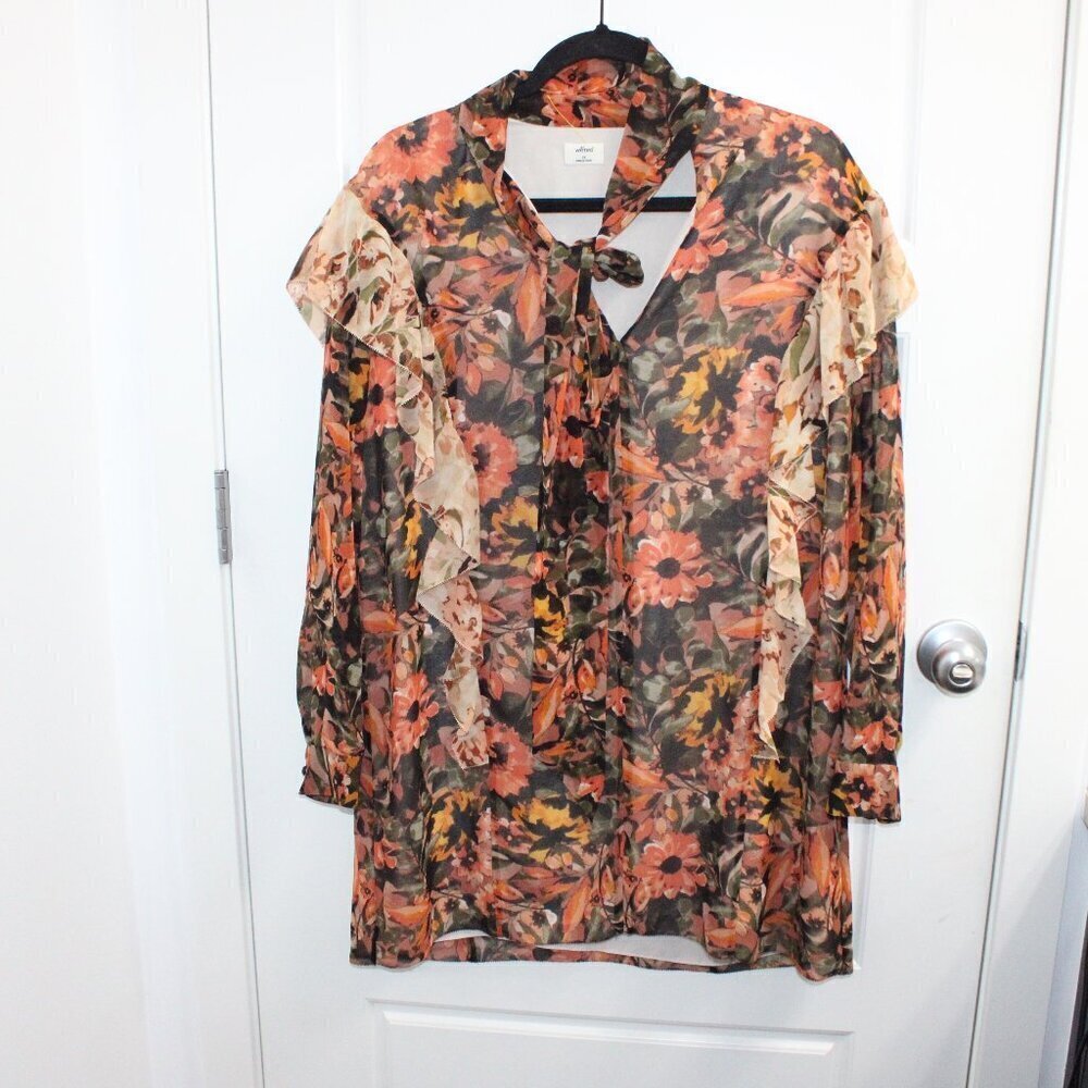 Aritzia Wilfred Bernadette Floral Ruffle Mini Dress Size XSmall Oversized